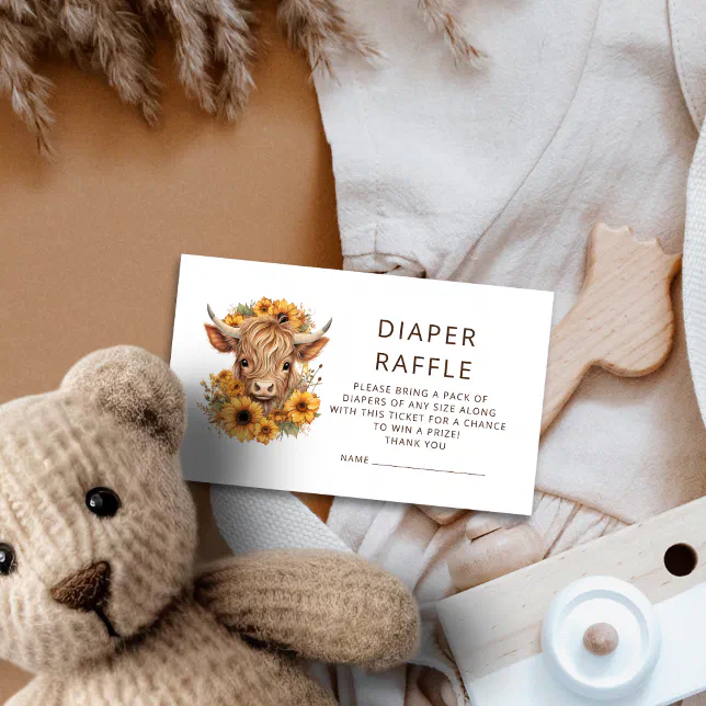 Nappy Raffle Highlander Boho Highland Cow Sunflowers Diaper Raffle Enclosure Card | Zazzle