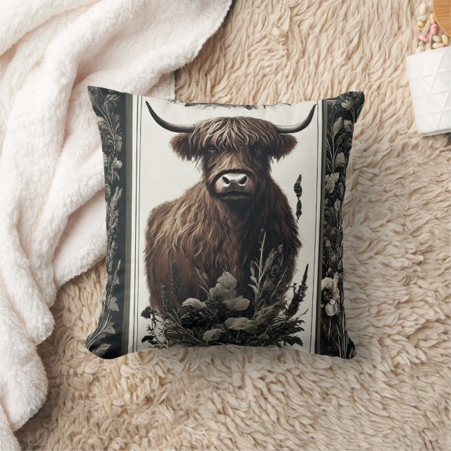 Boho Highland Cow Throw Pillow (Blanket)