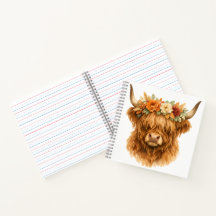 Boho Highland Cow Throw Pillow with Floral Crown |