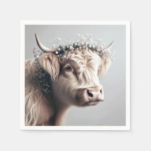 Boho Highland Cow With Baby's Breath Crown Napkins