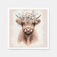 Boho Highland Cow With Bridal Floral Crown