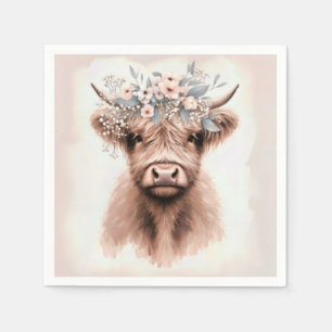Boho Highland Cow With Bridal Floral Crown Napkins