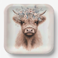 Boho Highland Cow With Bridal Floral Crown