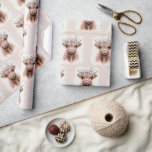 Boho Highland Cow With Flowering Laurel Wrapping Paper<br><div class="desc">Cute watercolor highland cow with bridal flower laurel</div>