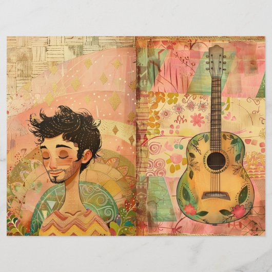 Boho Hippie Colorful Animals Junk Journal Paper (Back)