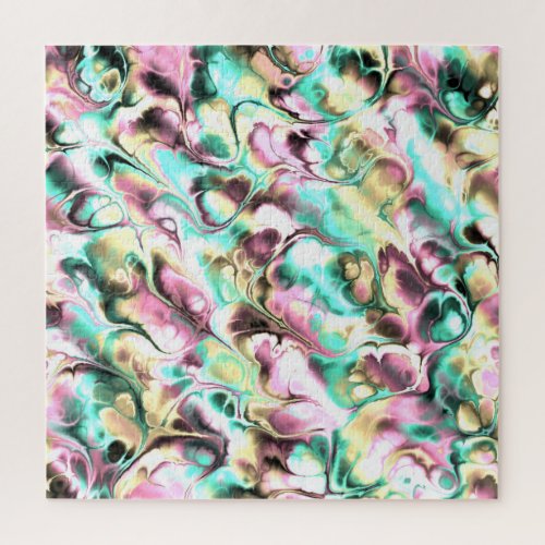 Boho Hippie Colorful Iridescent Fractal Marble Jigsaw Puzzle