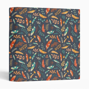 Boho Hippie Feather Pattern 3 Ring Binder