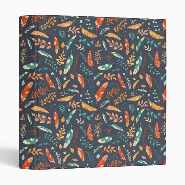 Boho Hippie Feather Pattern 3 Ring Binder (Front/Spine)