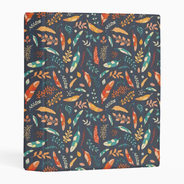 Boho Hippie Feather Pattern Mini Binder (Front/Spine)
