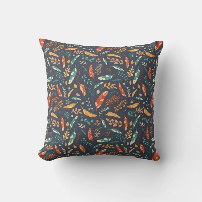 Boho Hippie Feather Pattern Throw Pillow (Front)