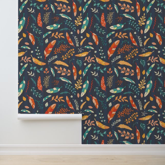 Boho Hippie Feather Pattern Wallpaper (Application)