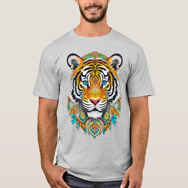 Boho Hippie Floral Year of the Tiger Art T-Shirt (Front)