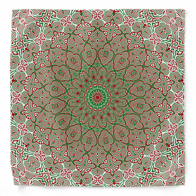Boho Hippie Funky Trippy Ornate Christmas Mandala  Bandana (Front)