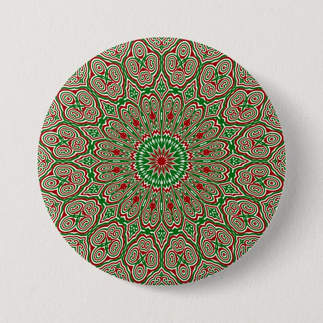Boho Hippie Funky Trippy Ornate Christmas Mandala  Button (Front)