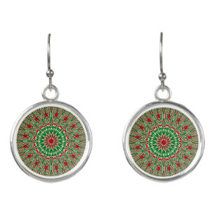 Boho Hippie Funky Trippy Ornate Christmas Mandala Earrings