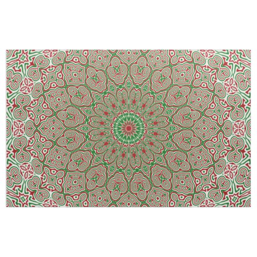 Boho Hippie Funky Trippy Ornate Christmas Mandala  Fabric
