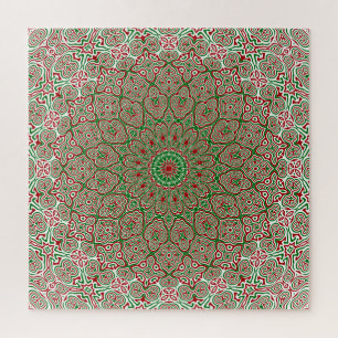 Boho Hippie Funky Trippy Ornate Christmas Mandala  Jigsaw Puzzle