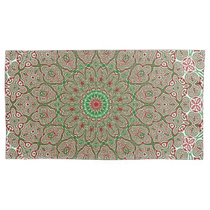 Boho Hippie Funky Trippy Ornate Christmas Mandala  Pillow Case