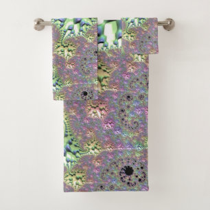 Boho Hippie Groovy Shiny Colorful Rainbow Fractal Bath Towel Set
