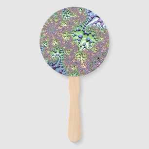 Boho Hippie Groovy Shiny Colorful Rainbow Fractal Hand Fan