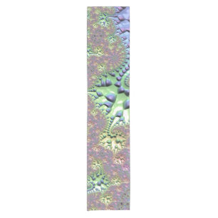 Boho Hippie Groovy Shiny Colorful Rainbow Fractal Short Table Runner
