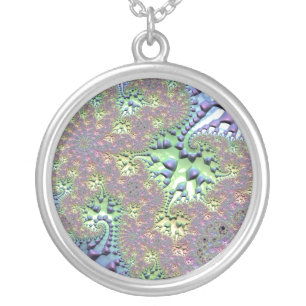 Boho Hippie Groovy Shiny Colorful Rainbow Fractal Silver Plated Necklace