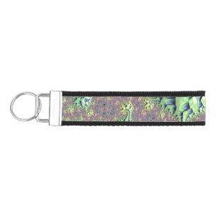 Boho Hippie Groovy Shiny Colorful Rainbow Fractal Wrist Keychain