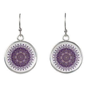 Boho Hippie Kaleidoscope Intricate Purple Mandala Earrings