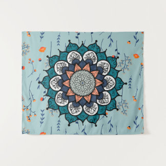 Boho Hippie Mandala with Orange Flowers Tapestry