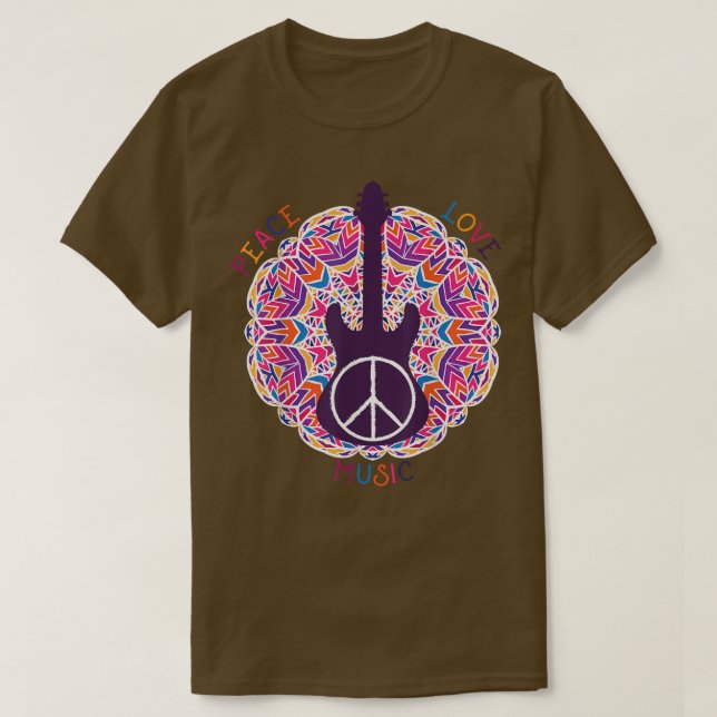 BoHo Hippie Peace Love Retro Music  T-Shirt (Design Front)