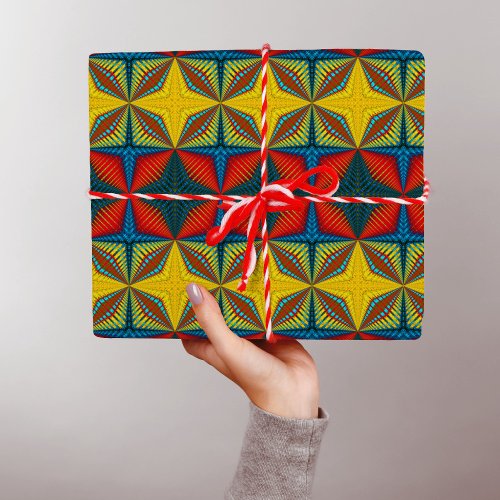  Boho Hippie Red Yellow Blue Vintage Tribal Ethnic Wrapping Paper
