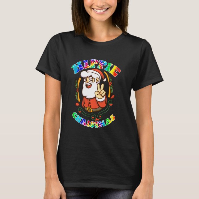 Boho Hippie Santa Claus Tie Dye Christmas Pajamas T-Shirt (Front)