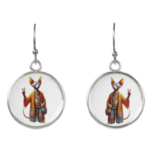 Boho Hippie Sphynx Cat Earrings