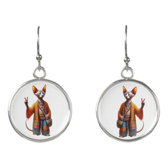Boho Hippie Sphynx Cat Earrings (Front)