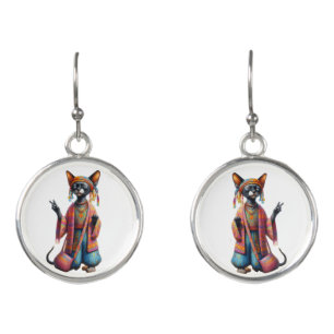 Boho Hippie Sphynx Cat Earrings