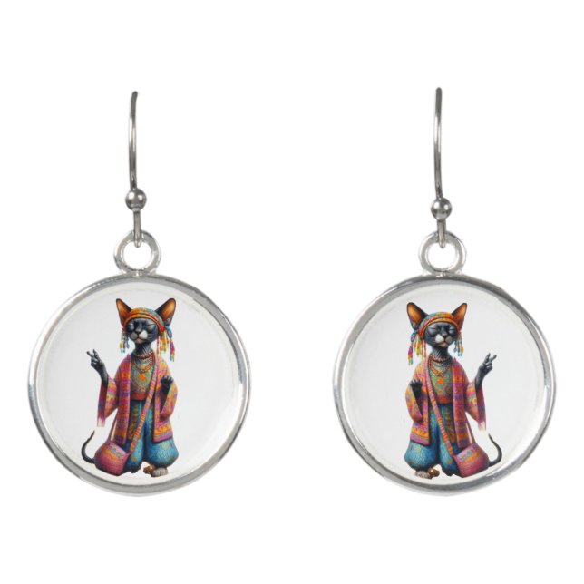 Boho Hippie Sphynx Cat Earrings (Front)