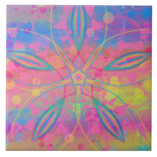 Boho Hippie Tie Dye Neon Pastel Mandala Abstract Ceramic Tile