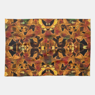 Boho Hippie Tribal Brown Green Red Native Pattern Kitchen Towel