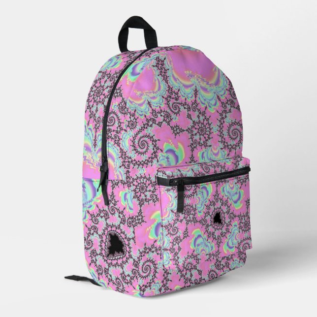 Boho Hippie Unicorn Pastel Mandelbrot Fractal Printed Backpack (Back Corner Left)