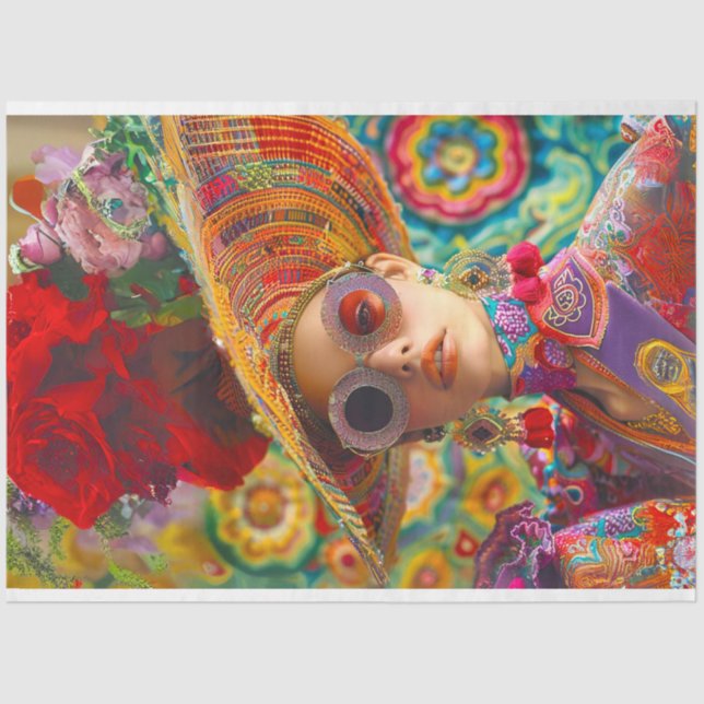 Boho Hippie Vibrantly Colored Decoupage Tissue Paper (Front)