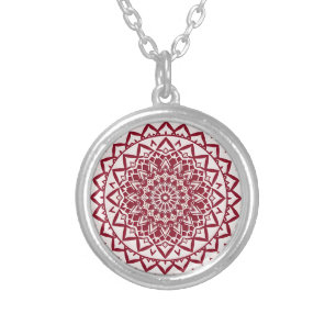 Boho Hippie Zen Inspired Red Mandala Silver Plated Necklace