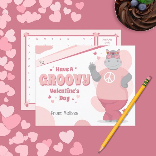 Boho Hippo Kids Valentines Day Card