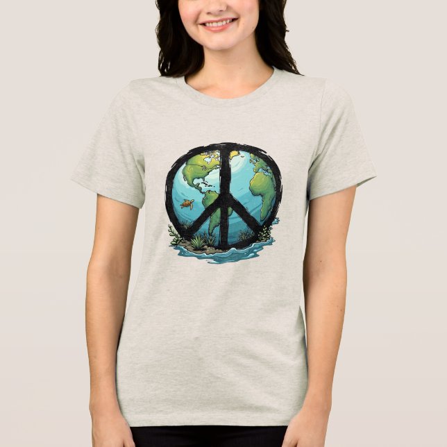Boho Hippy 60s 70s Peace Love Tri-Blend Shirt (Front)