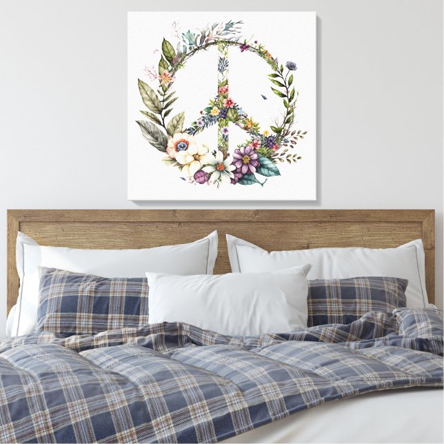 Boho Hippy 60s 70s Peace Sign Canvas Print (Insitu(Bedroom))