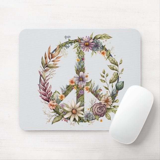 Boho Hippy 60s 70s Peace Sign Mouse Pad (With Mouse)