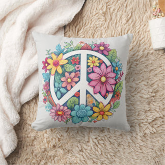 Boho Hippy 60s 70s Peace Sign Throw Pillow