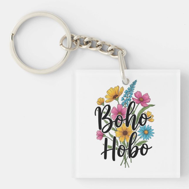 Boho Hobo flower bouquet design Keychain (Front)