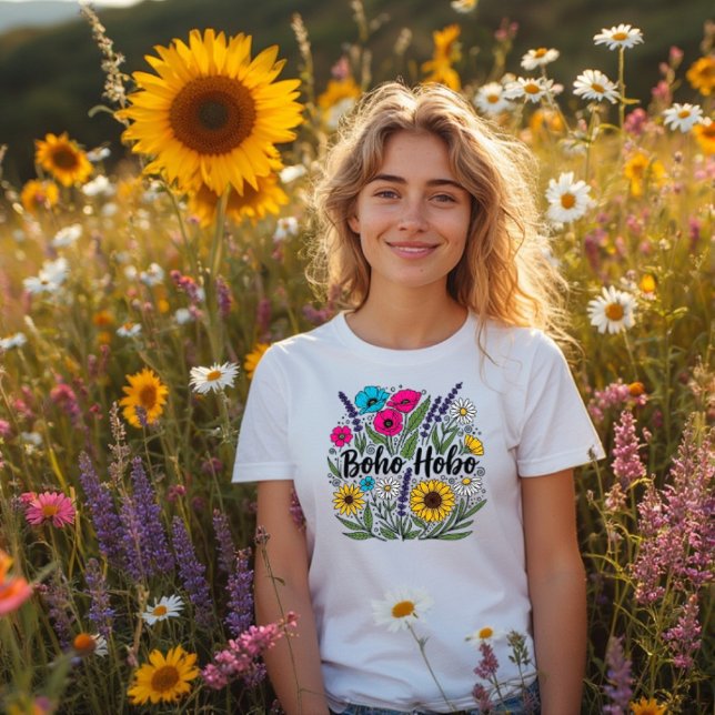 Boho Hobo flower garden design Tri-Blend Shirt (A cheery flower garden with the word Boho Hobo for a relaxed and laid back country vibe)