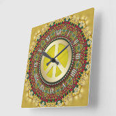 Boho Holiday Dreams PEACE Satin Lace Mandala Square Wall Clock (Angle)