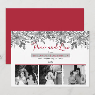 Boho Holiday Greenery Peace and Love 3 Photo Card